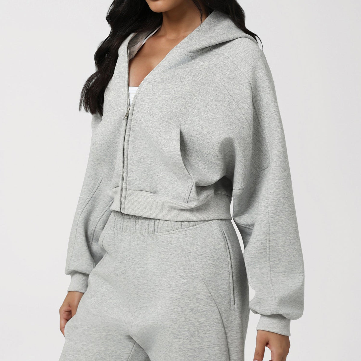 Cropped Zip-Up Sports Hoodie Jacket