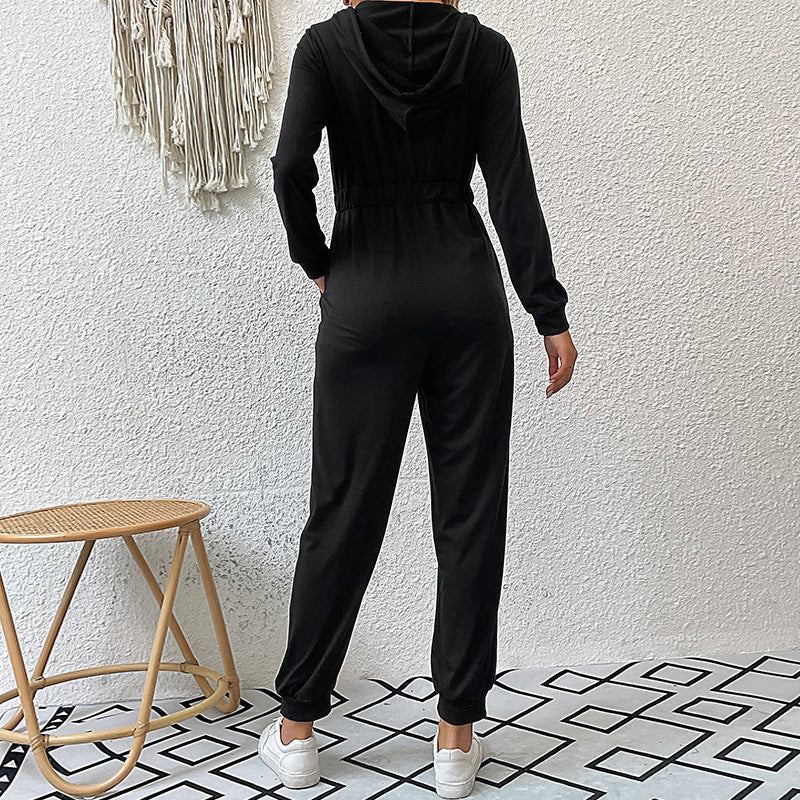 Hooded Zip-Up Sports Jumpsuit