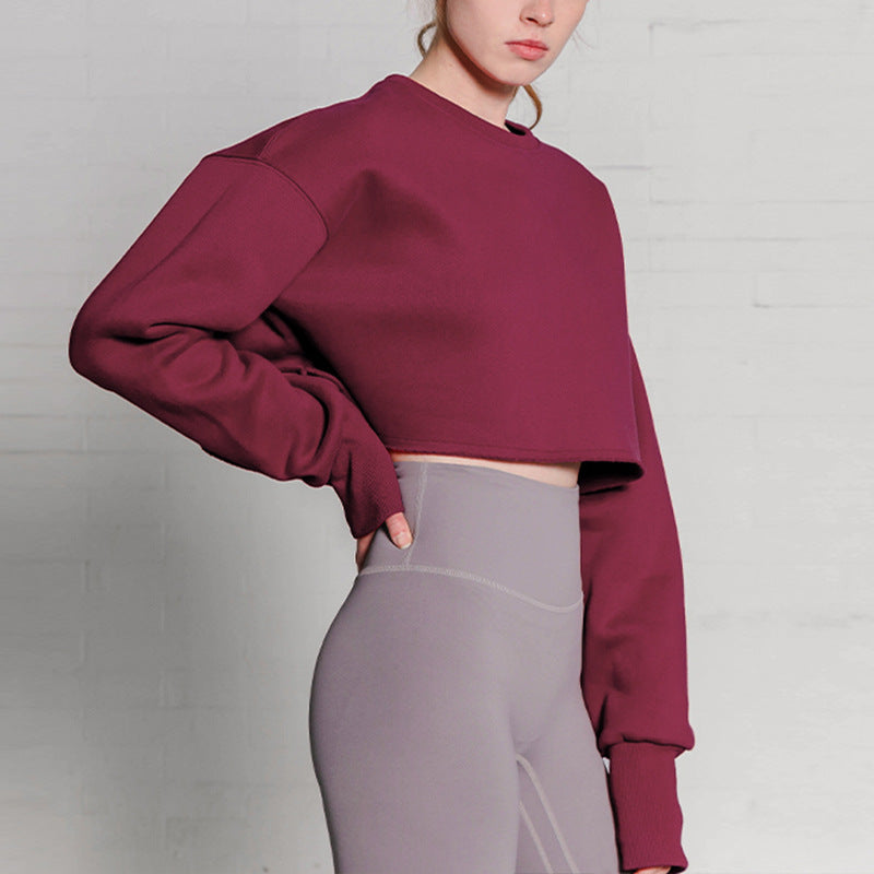 Fleece-Lined Cropped Sports Hoodie