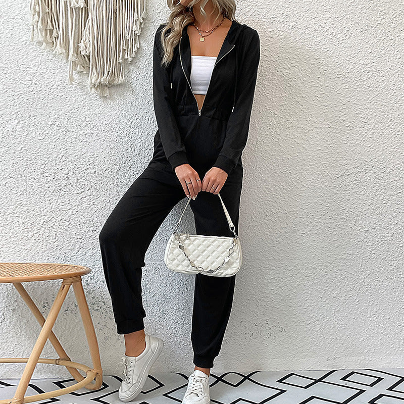 Hooded Zip-Up Sports Jumpsuit